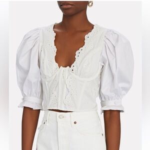 For love and lemons White Eyelet Puff Sleeve Top